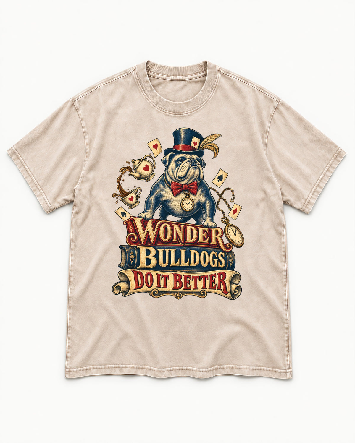 Wonder English Bulldog Washed Tee in Apricot, flat lay product photo