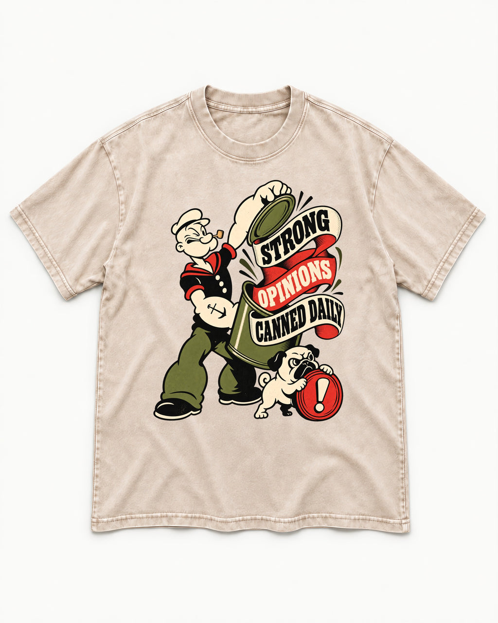 Pug Strong Opinions Washed Tee in Apricot, flat lay product photo