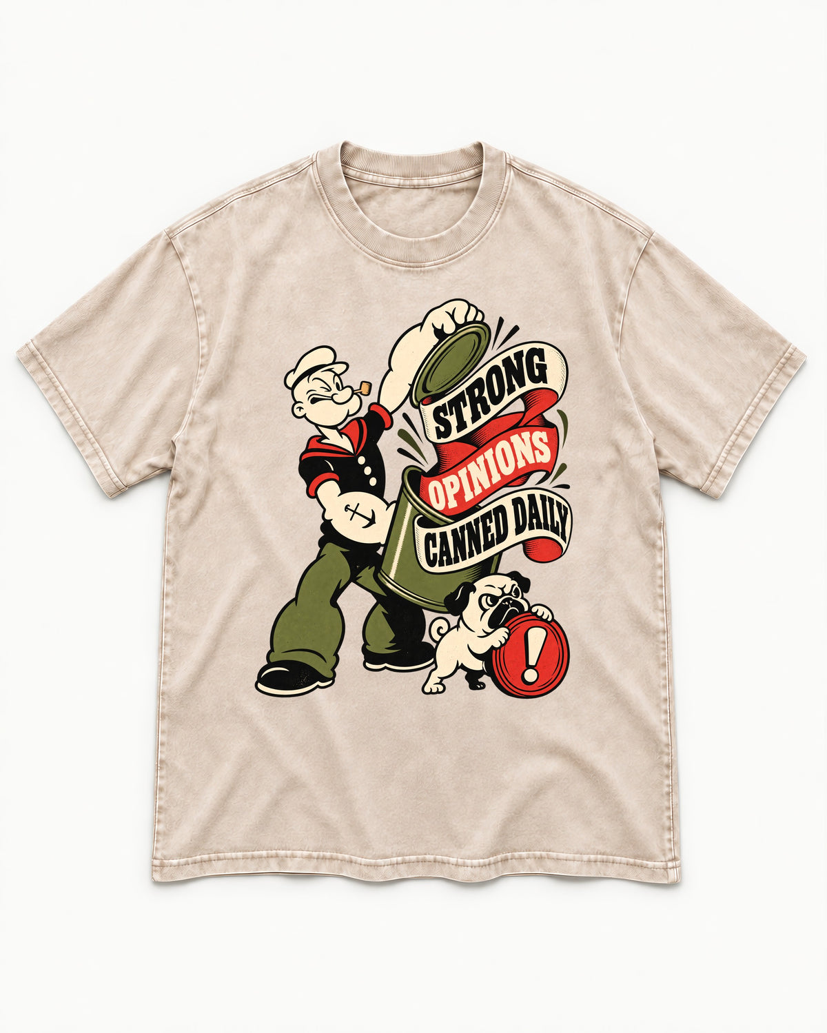 Pug Strong Opinions Washed Tee in Apricot, flat lay product photo