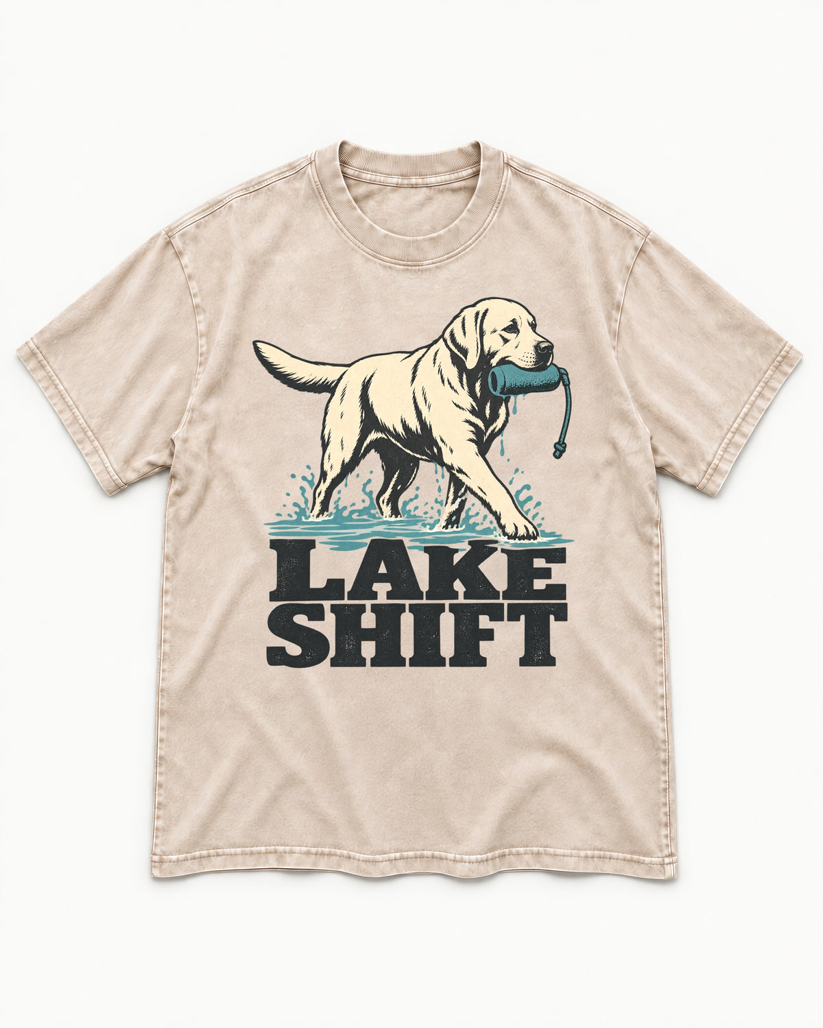 Lake Shift Labrador Retriever Washed Tee in Apricot, flat lay product photo