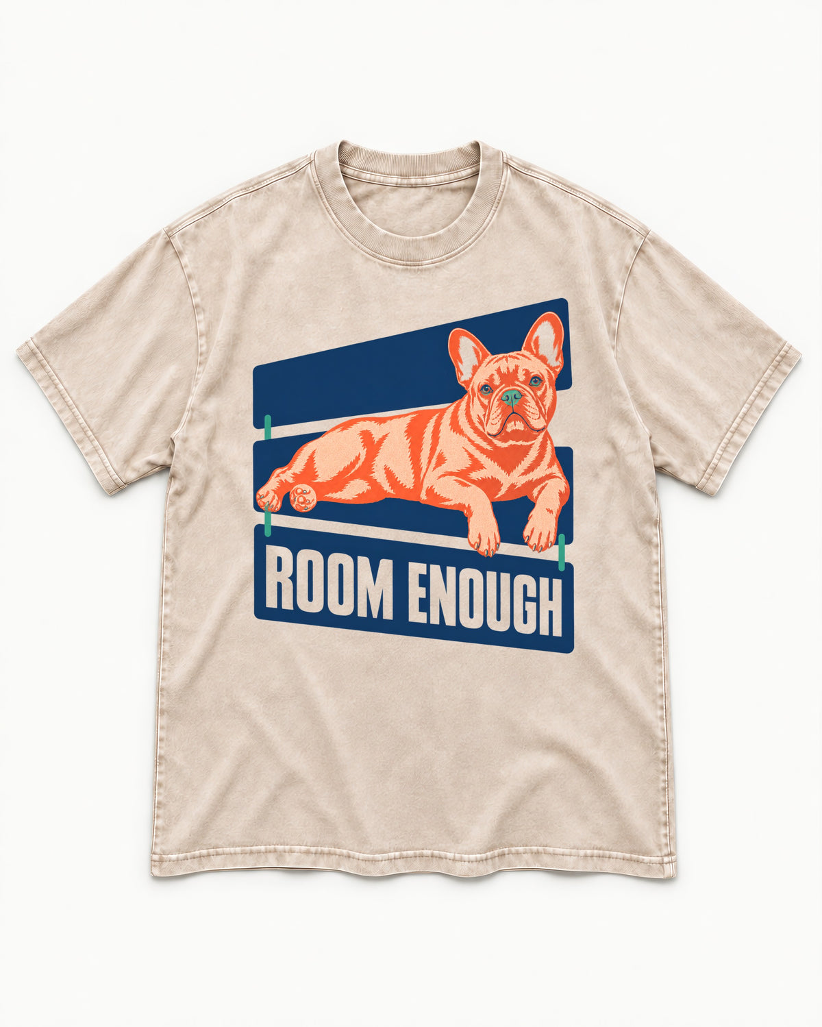 Room Enough for Frenchie Washed Tee in Apricot, flat lay product photo