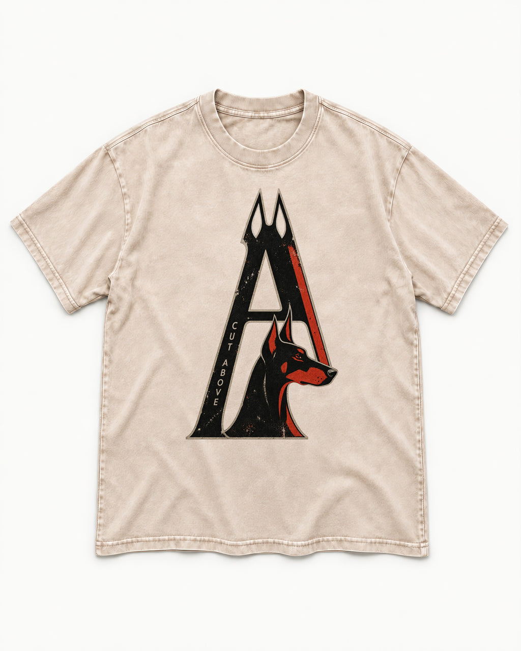 Doberman A Cut Above Washed Tee in Apricot, flat lay product photo