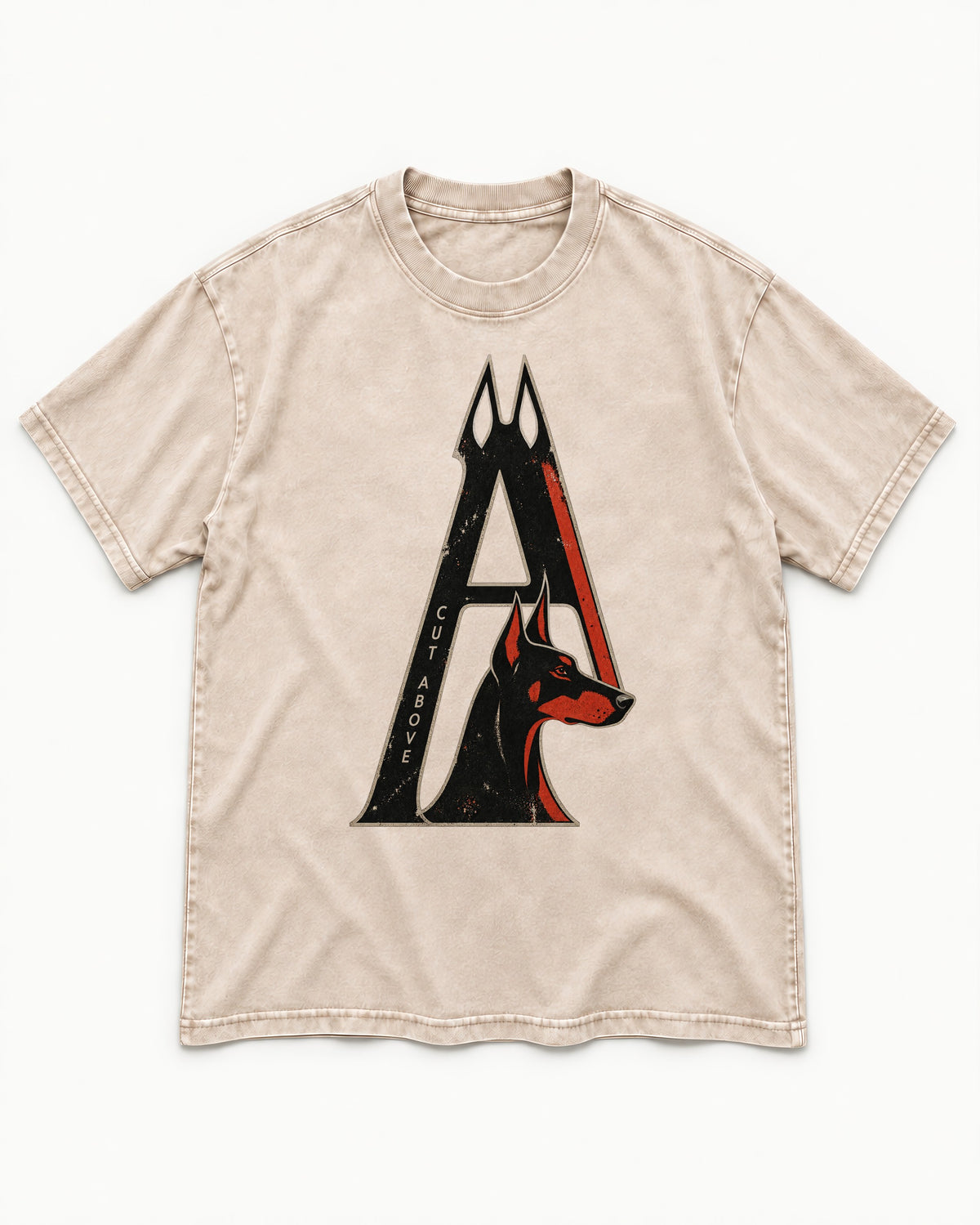 Doberman A Cut Above Washed Tee in Apricot, flat lay product photo