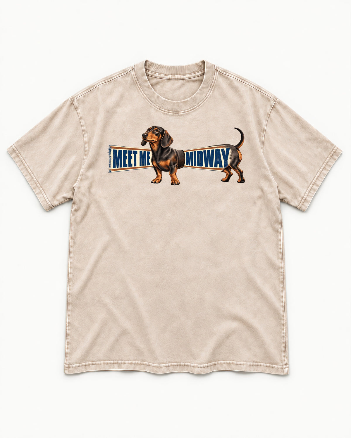 Dachshund Meet Me Midway Washed Tee in Apricot, flat lay product photo