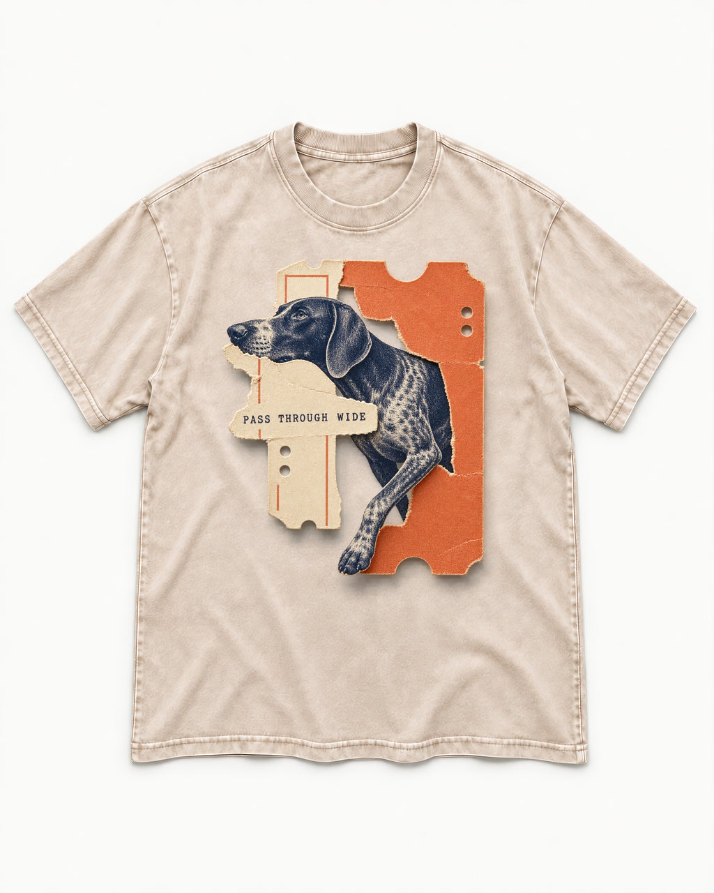 German Shorthaired Pointer Pass Through Wide Ticket Graphic Washed Tee in Apricot, flat lay product photo