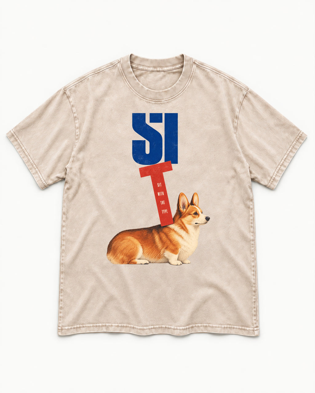 Sit with the Corgi Washed Tee in Apricot, flat lay product photo