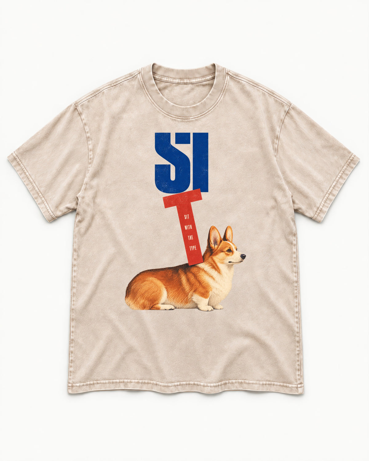 Sit with the Corgi Washed Tee in Apricot, flat lay product photo
