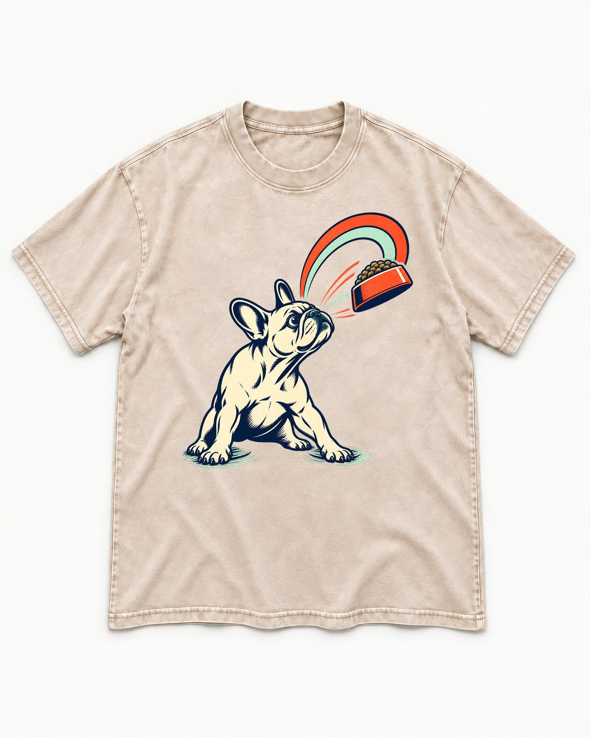 Frenchie Dinner Magnet Graphic Washed Tee in Apricot, flat lay product photo