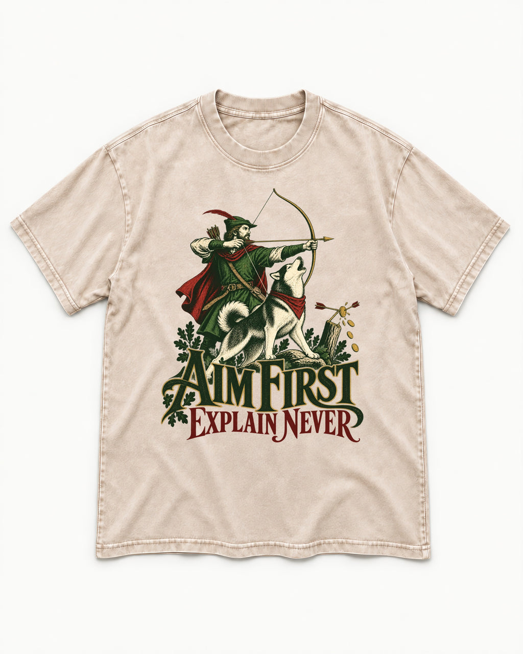 Husky Aim First Explain Never Washed Tee in Apricot, flat lay product photo
