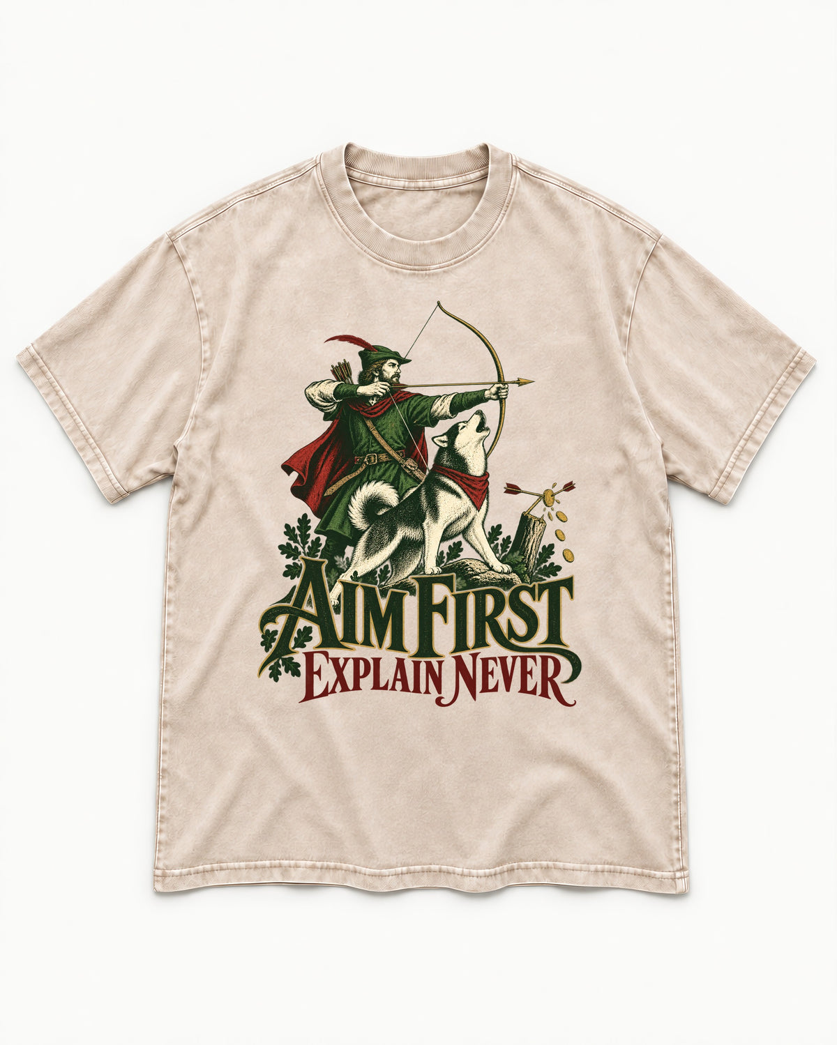 Husky Aim First Explain Never Washed Tee in Apricot, flat lay product photo