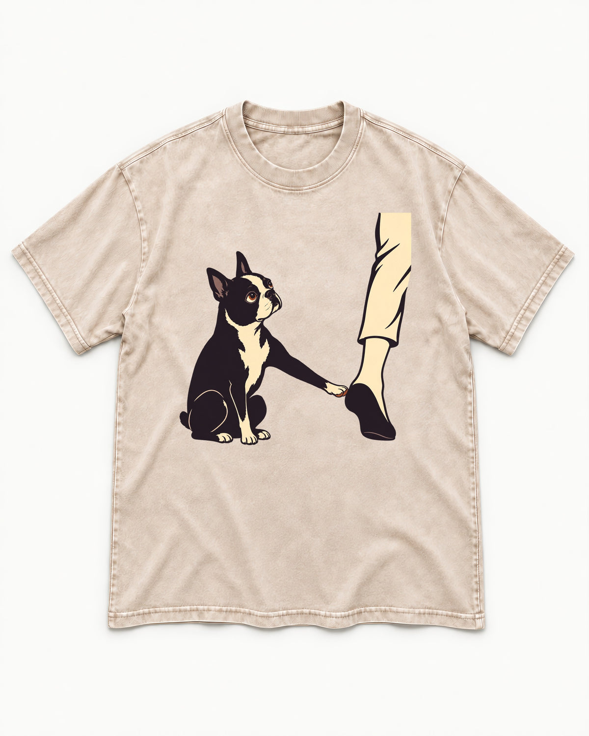 Boston Terrier Stay with Me Washed Tee in Apricot, flat lay product photo
