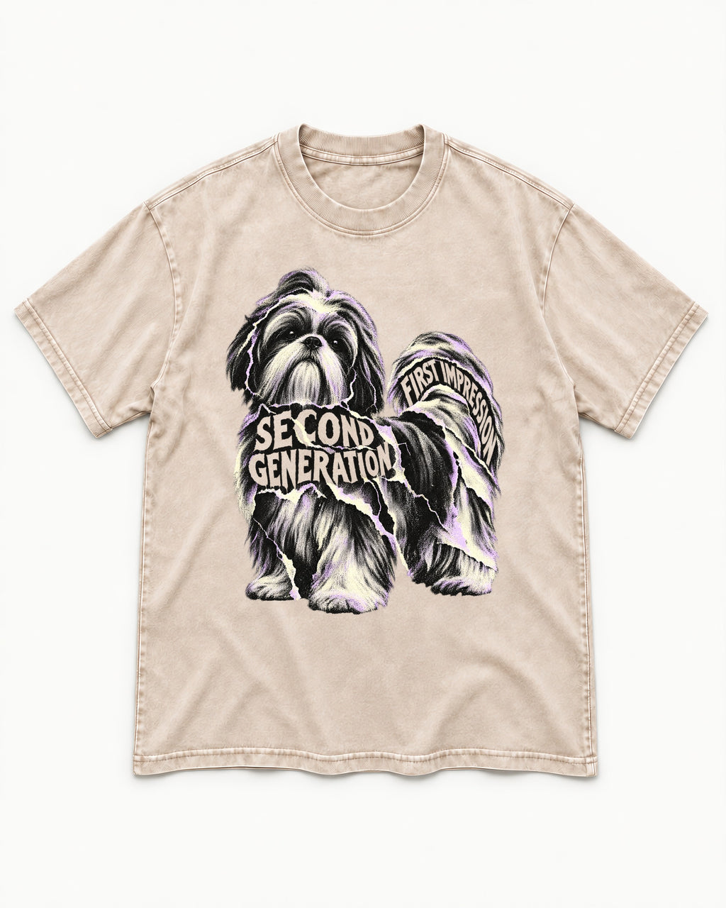 Second Generation Shih Tzu Washed Tee in Apricot, flat lay product photo