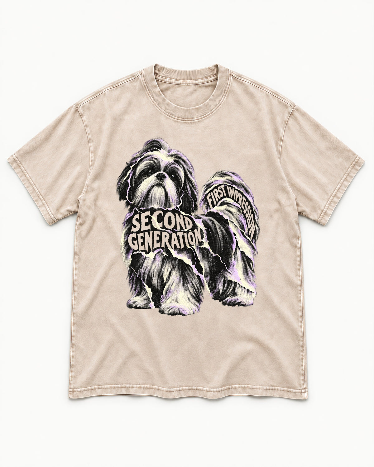 Second Generation Shih Tzu Washed Tee in Apricot, flat lay product photo