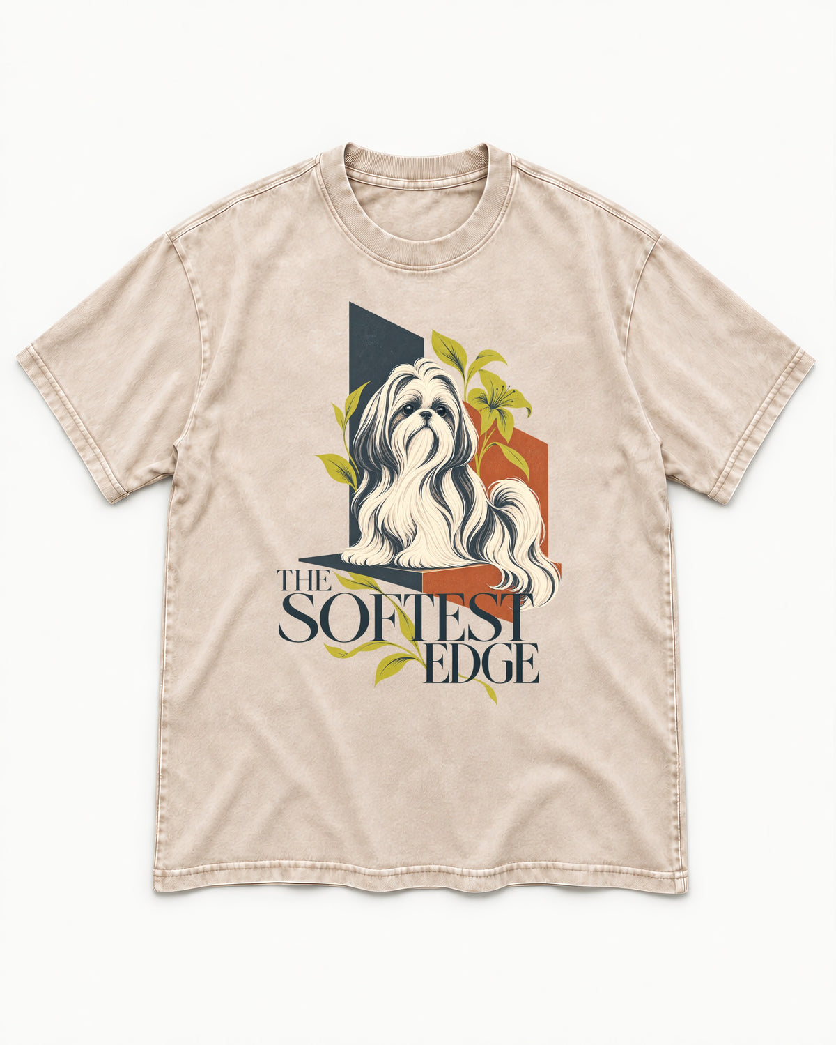 Shih Tzu The Softest Edge Washed Tee in Apricot, flat lay product photo