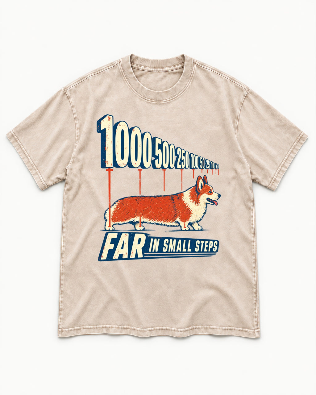Corgi Far in Small Steps Washed Tee in Apricot, flat lay product photo