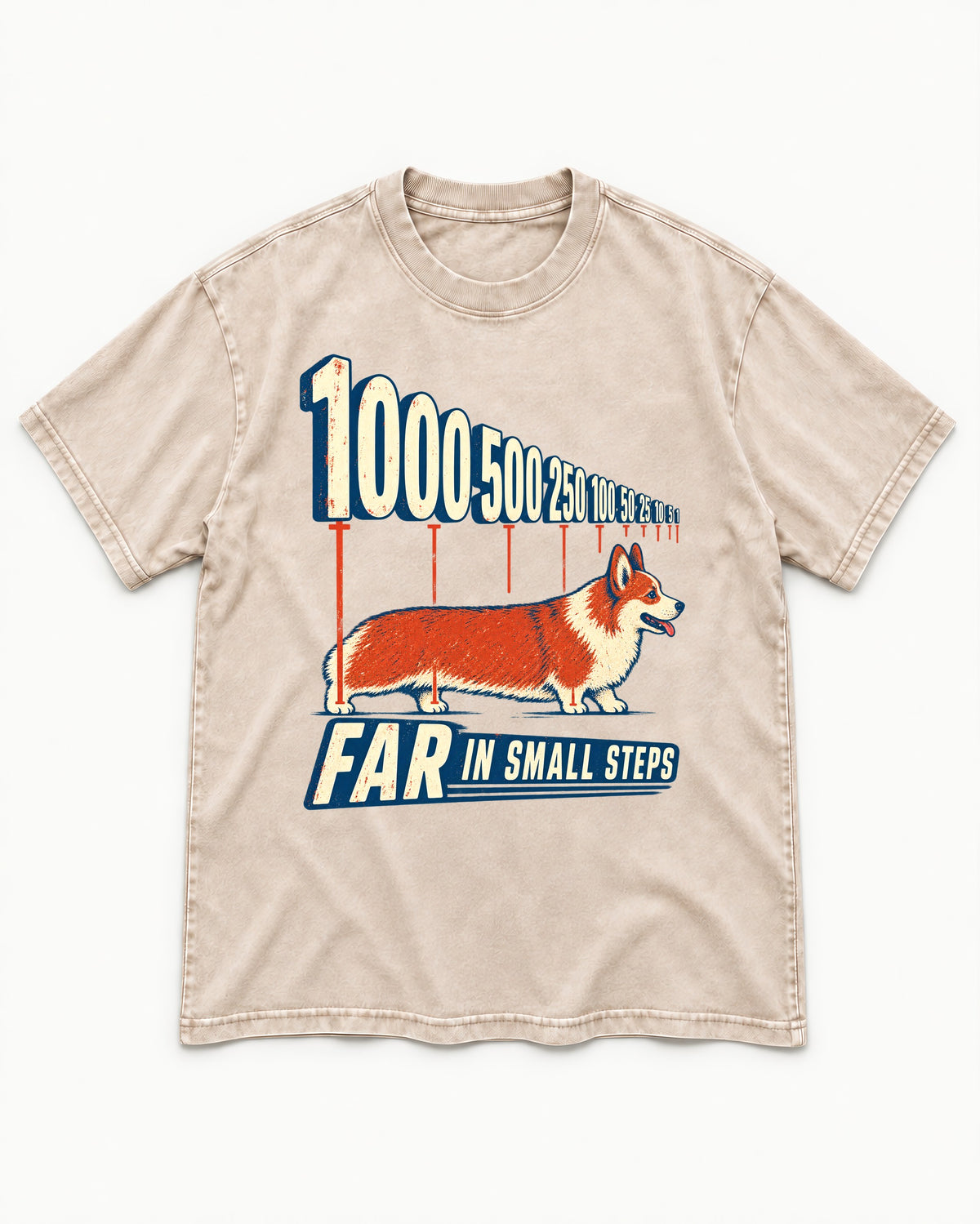 Corgi Far in Small Steps Washed Tee in Apricot, flat lay product photo