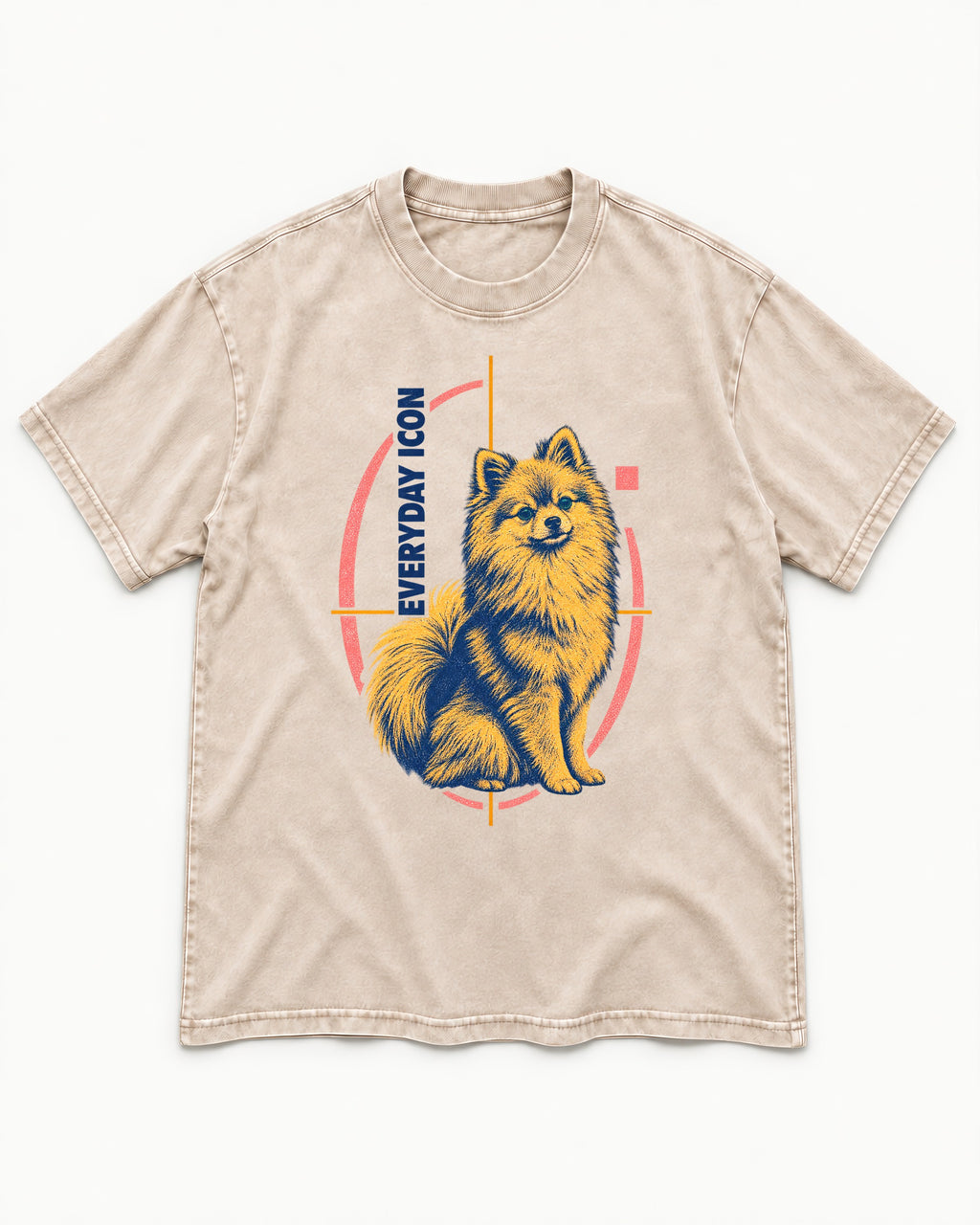 Pomeranian Everyday Icon Washed Tee in Apricot, flat lay product photo