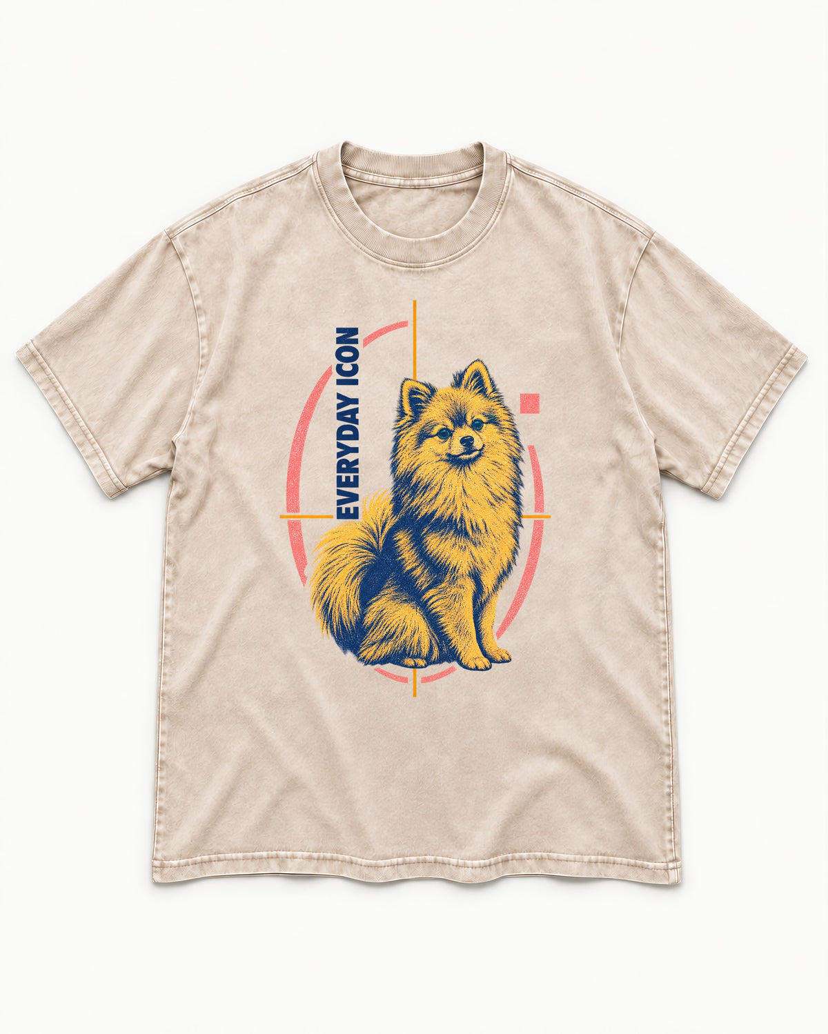 Pomeranian Everyday Icon Washed Tee in Apricot, flat lay product photo