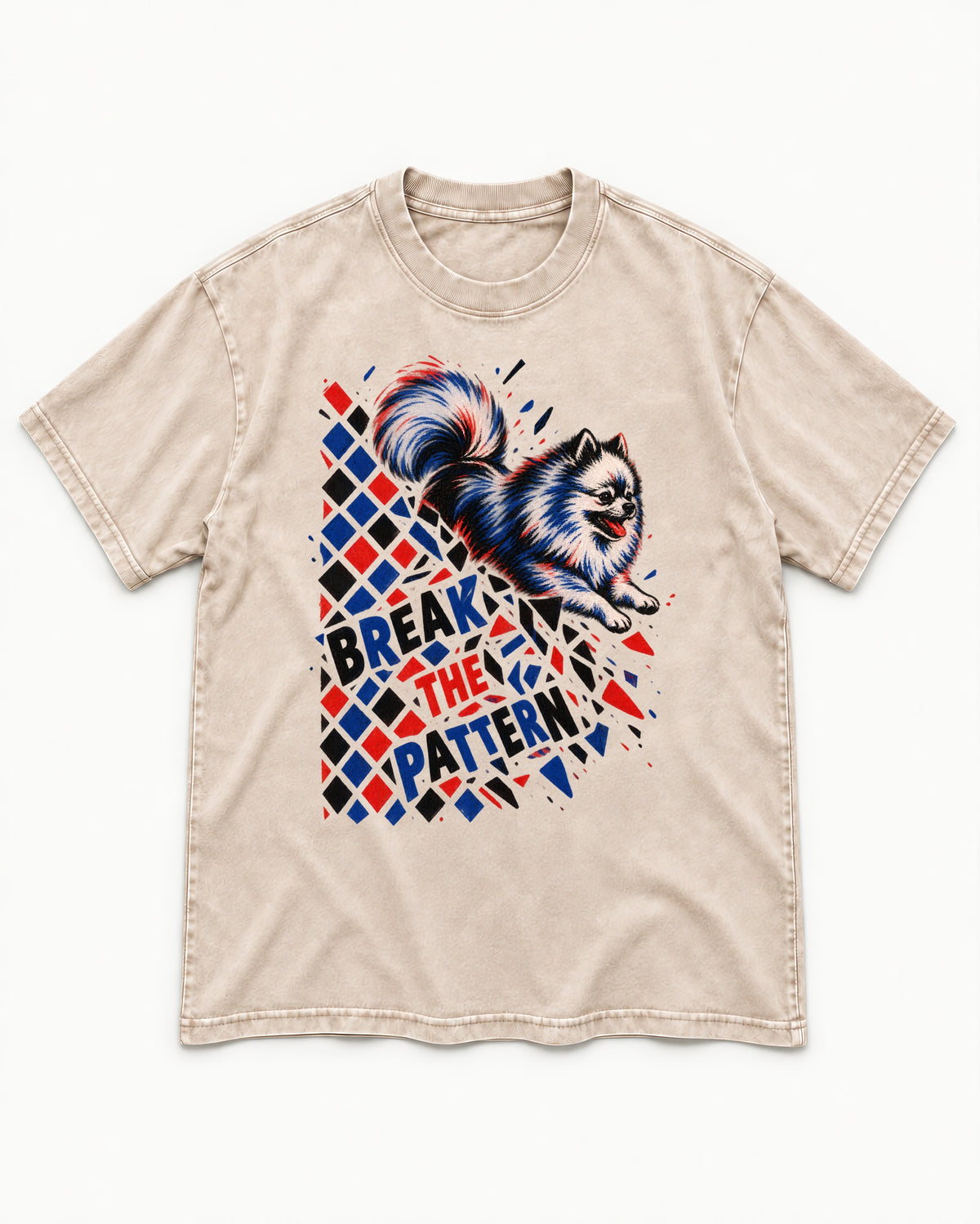 Pomeranian Break the Pattern Washed Tee in Apricot, flat lay product photo