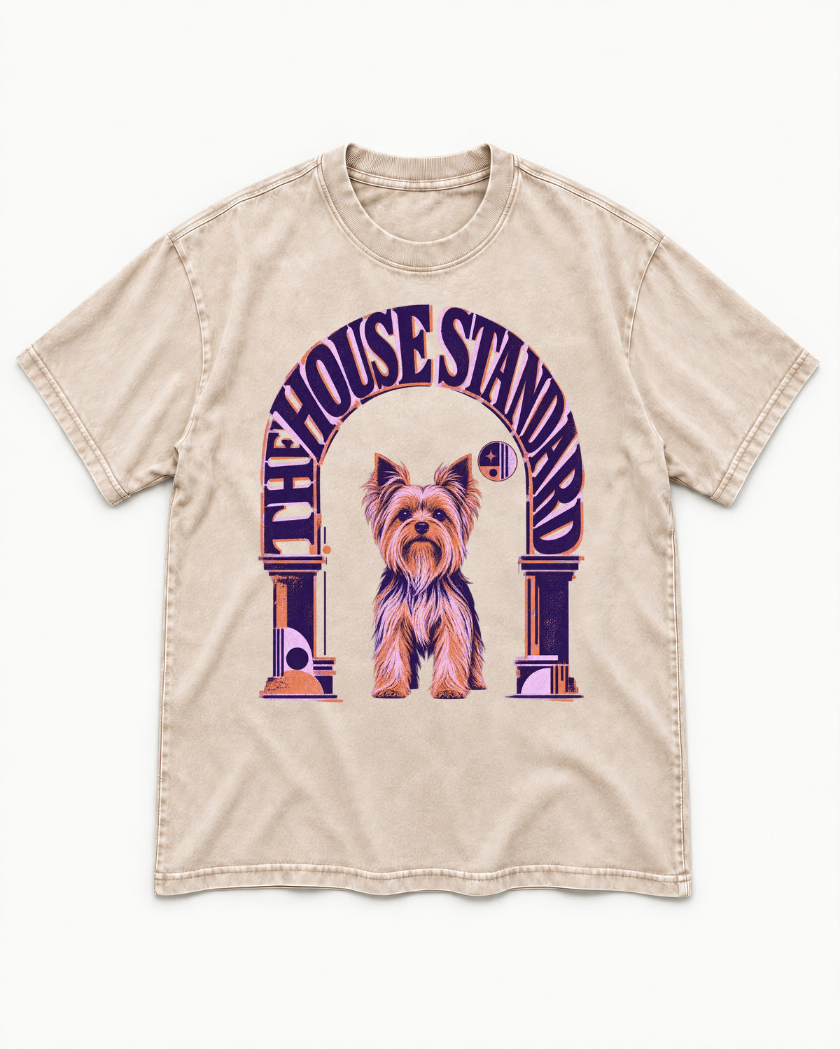 The Yorkshire Terrier House Standard Washed Tee in Apricot, flat lay product photo