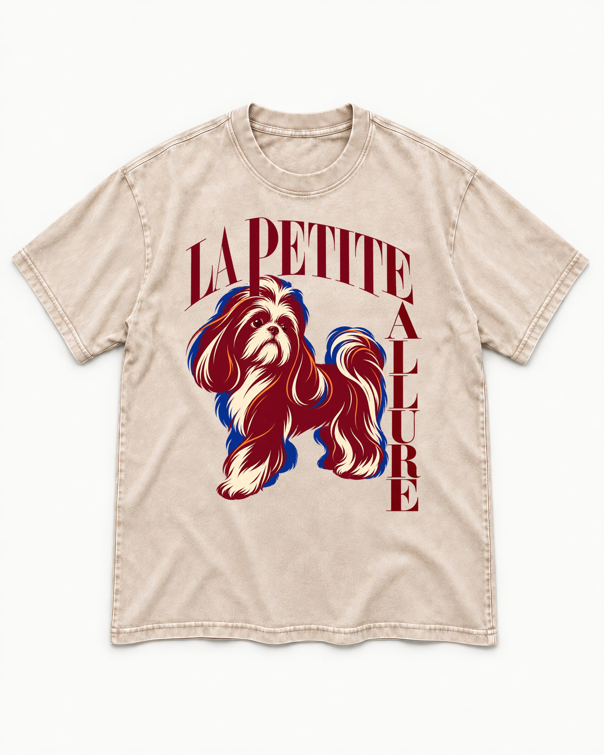 La Petite Allure Shih Tzu Washed Tee in Apricot, flat lay product photo