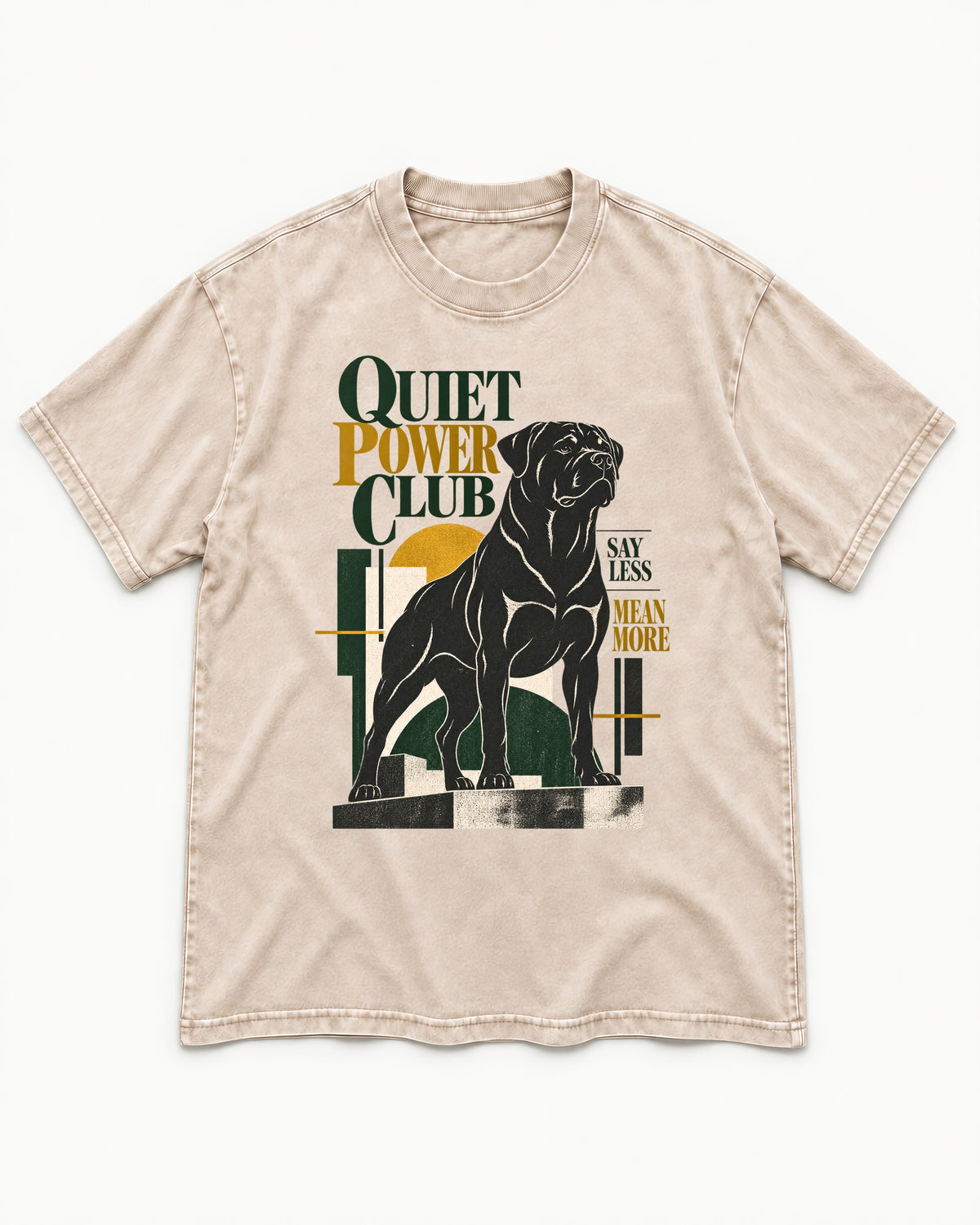 Rottweiler Quiet Power Club Washed Tee in Apricot, flat lay product photo