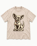 Chihuahua's Eternal Vigil Washed Tee in Apricot, flat lay product photo