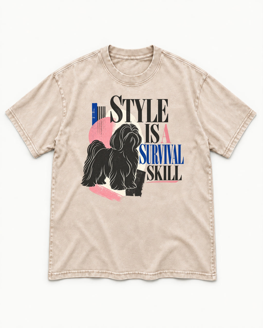 Shih Tzu Survival Skill Washed Tee in Apricot, flat lay product photo