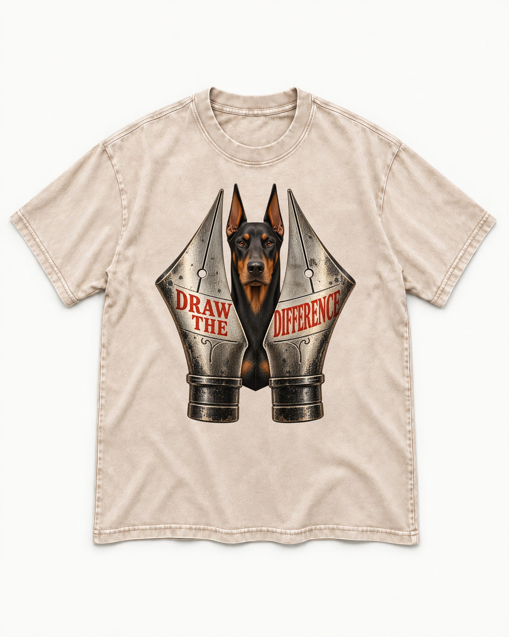 Doberman Draw the Difference Washed Tee in Apricot, flat lay product photo