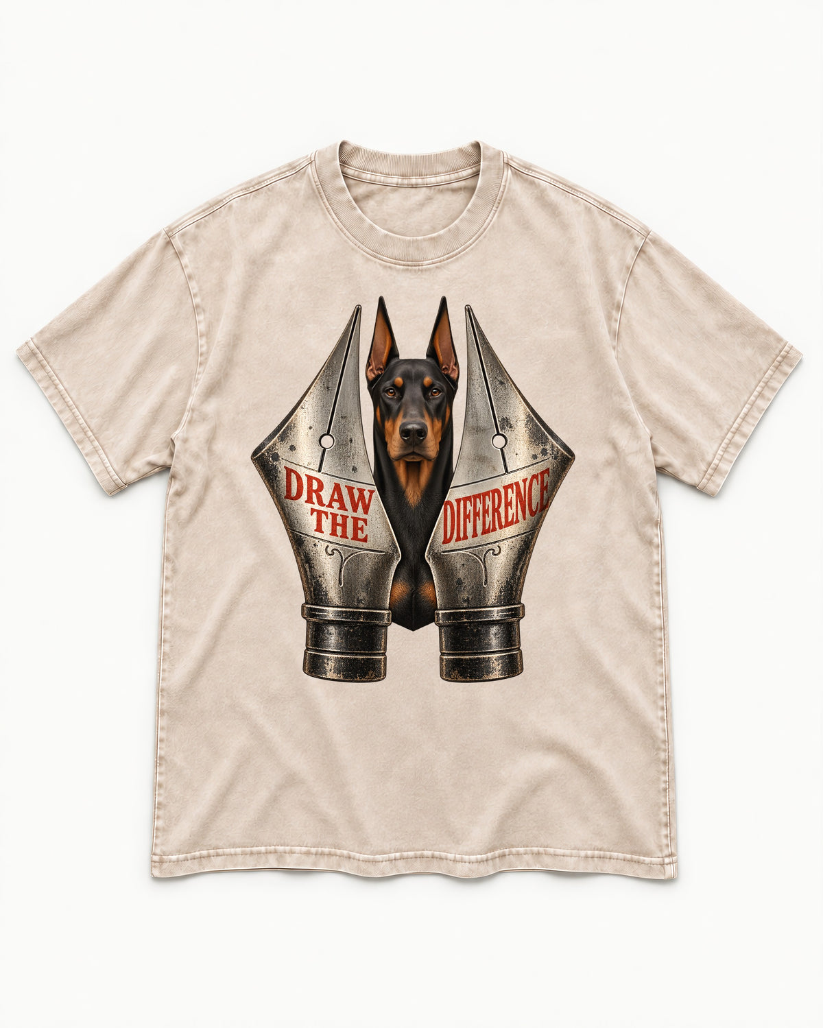 Doberman Draw the Difference Washed Tee in Apricot, flat lay product photo