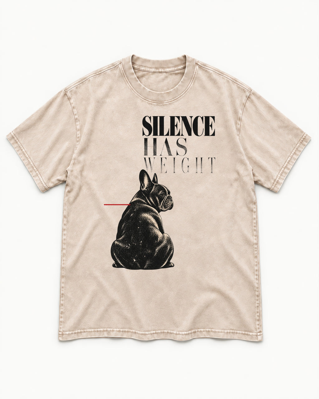 Silence Has Weight Frenchie Washed Tee in Apricot, flat lay product photo
