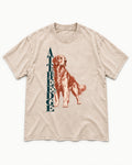 Golden Retriever At the Edge Washed Tee in Apricot, flat lay product photo