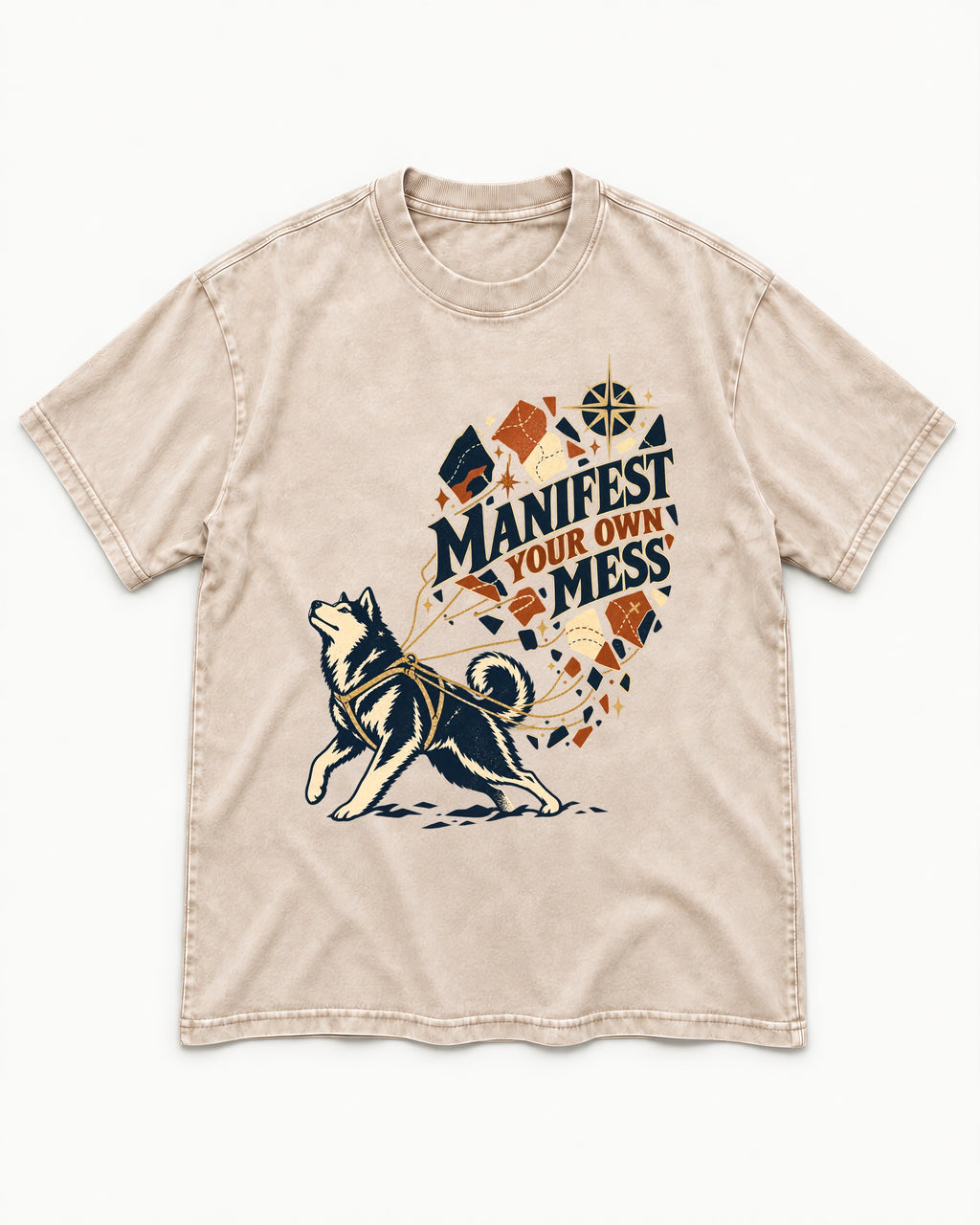 Husky Manifest Your Own Mess Washed Tee in Apricot, flat lay product photo