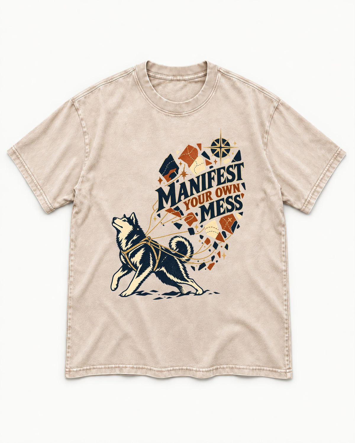 Husky Manifest Your Own Mess Washed Tee in Apricot, flat lay product photo