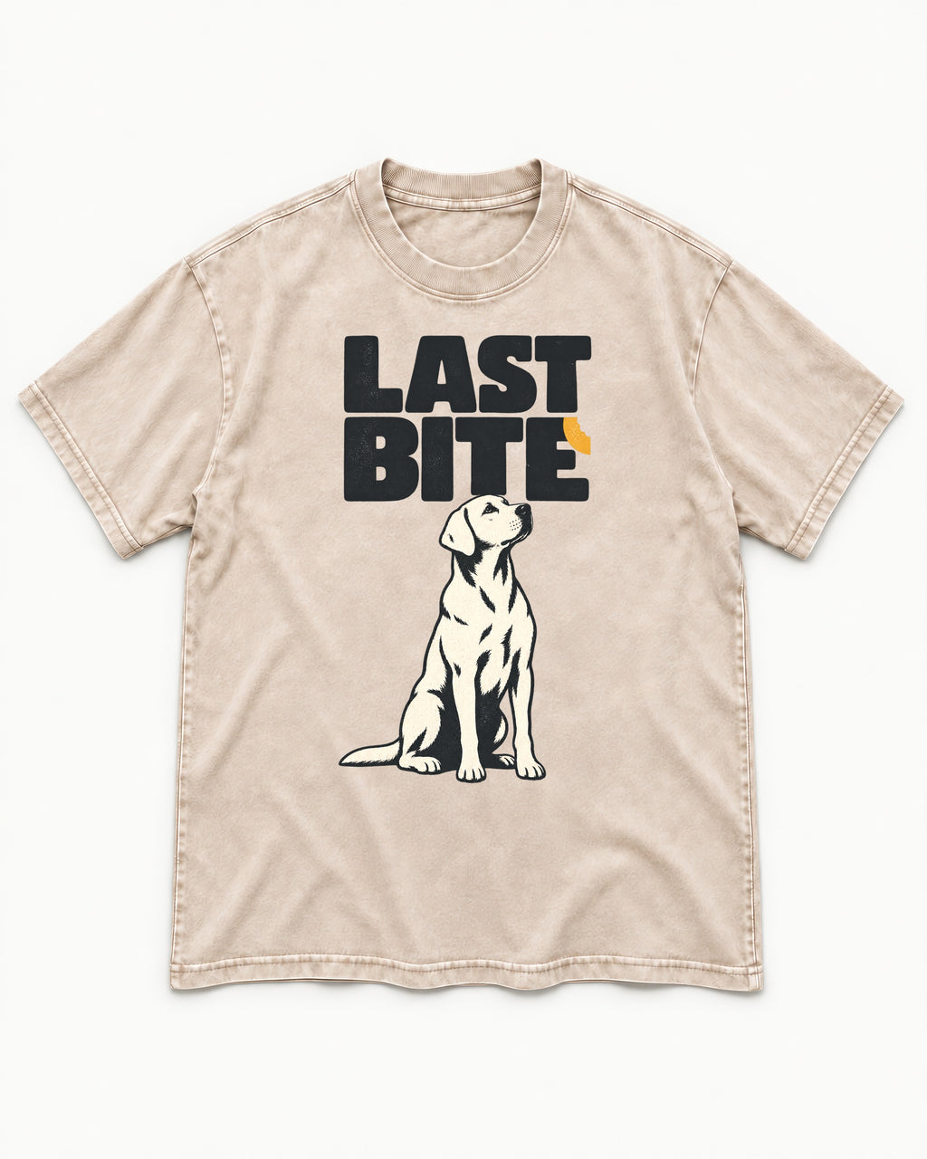Labrador Retriever's Last Bite Washed Tee in Apricot, flat lay product photo
