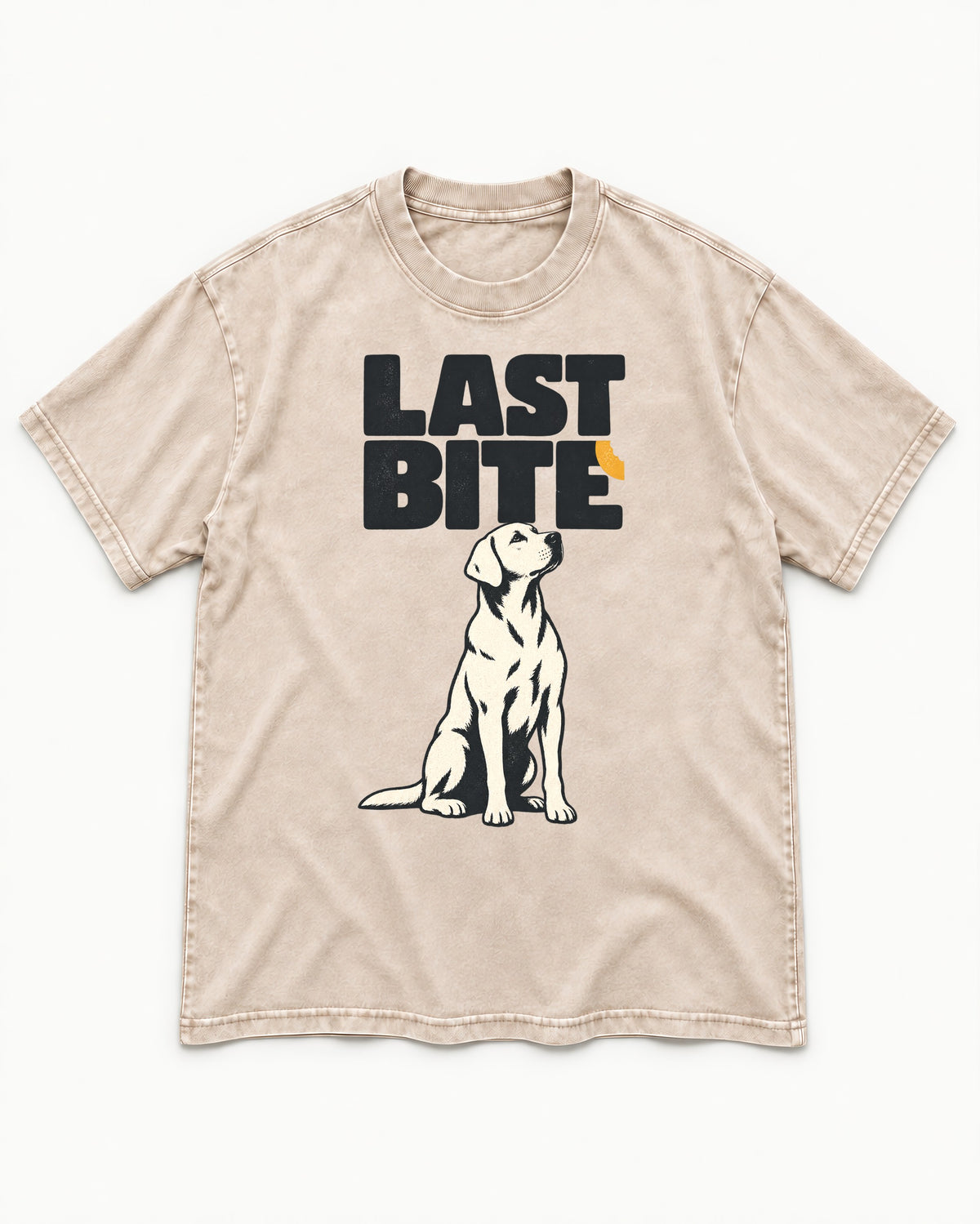 Labrador Retriever's Last Bite Washed Tee in Apricot, flat lay product photo