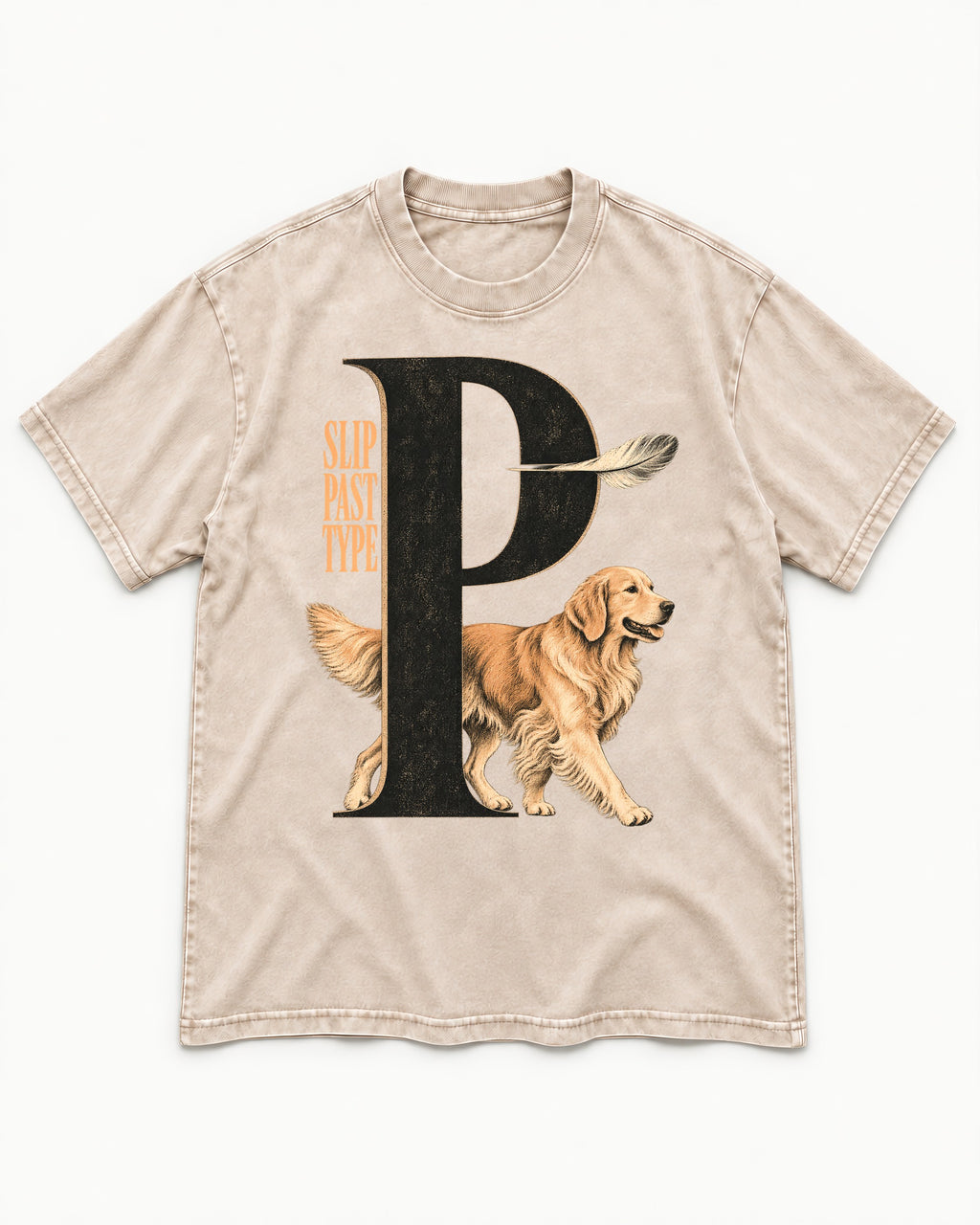Golden Retriever Slip Past Type Washed Tee in Apricot, flat lay product photo