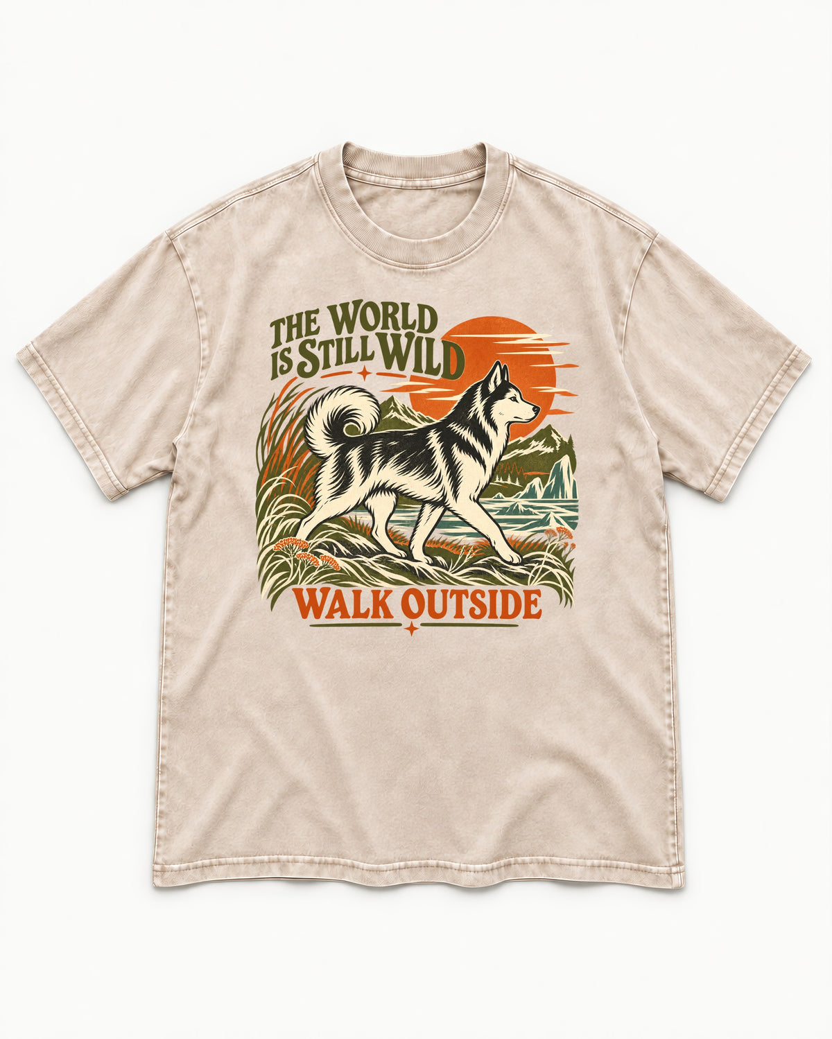 Walk Outside with Husky Washed Tee in Apricot, flat lay product photo