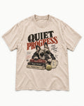 Quiet Progress Frenchie Washed Tee in Apricot, flat lay product photo
