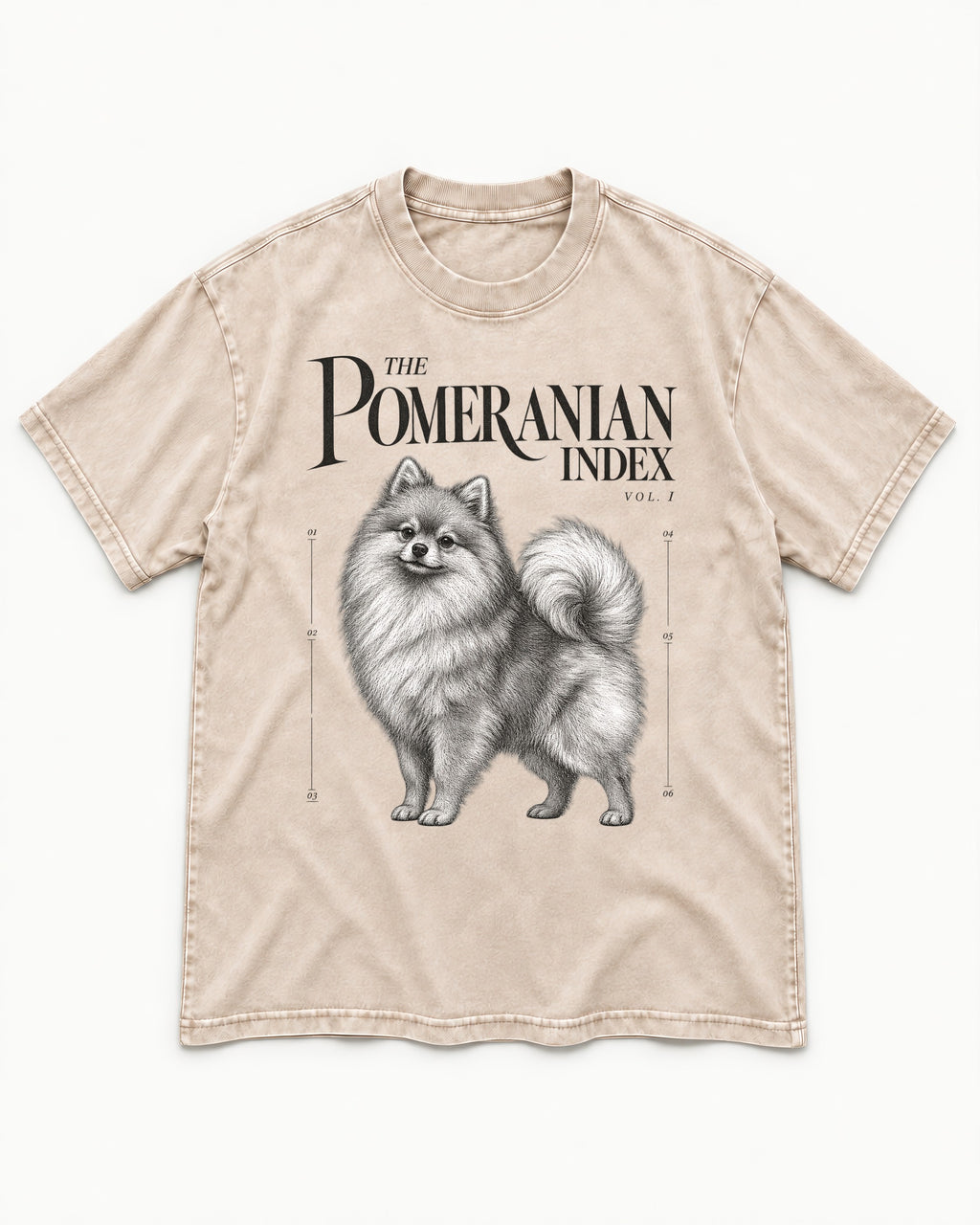 The Pomeranian Index Washed Tee in Apricot, flat lay product photo