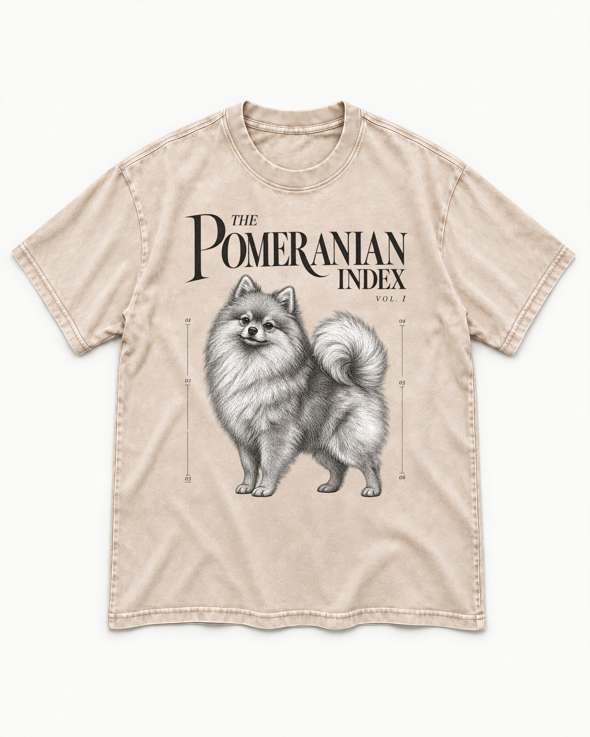 The Pomeranian Index Washed Tee in Apricot, flat lay product photo