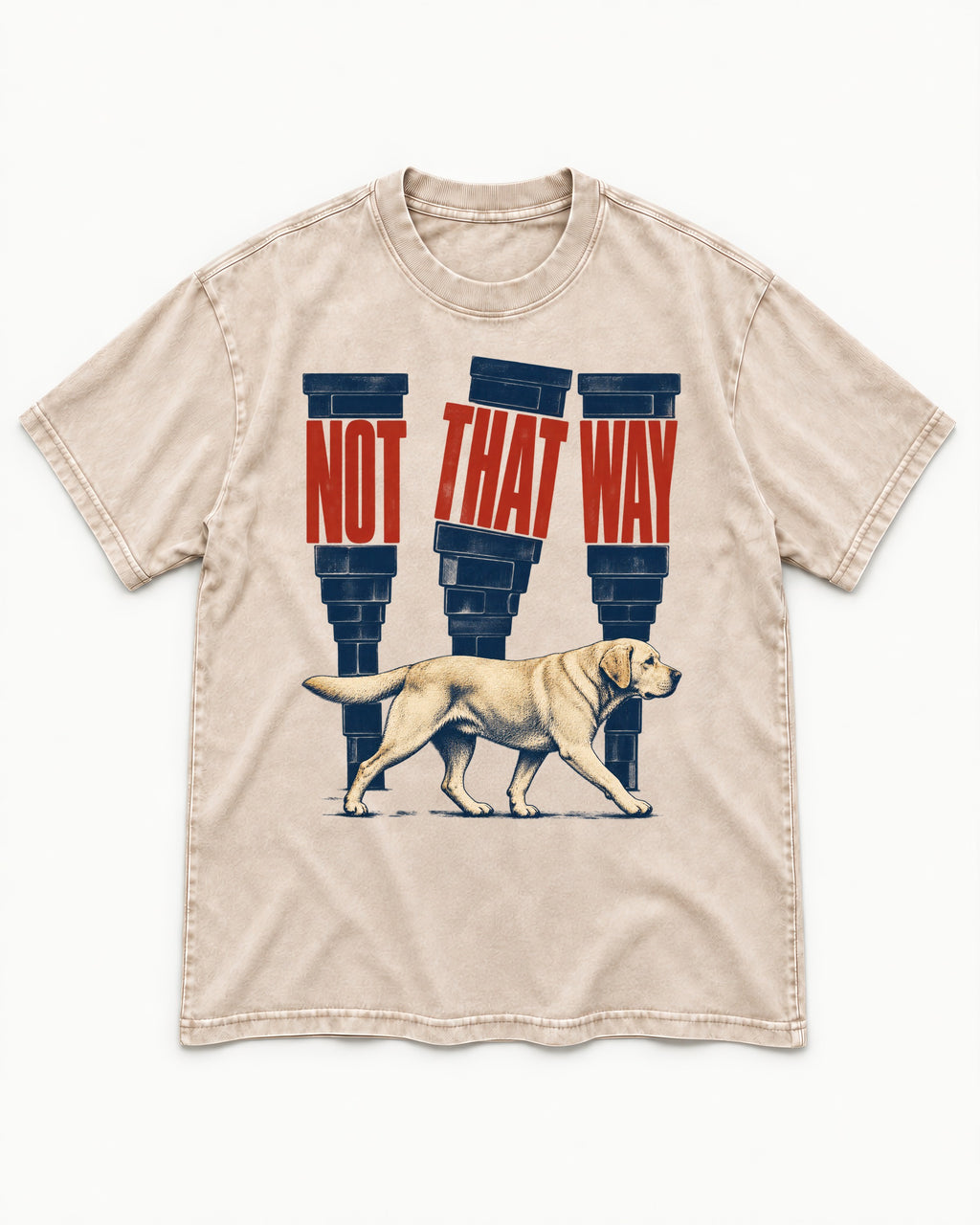 Not That Way Labrador Retriever Washed Tee in Apricot, flat lay product photo