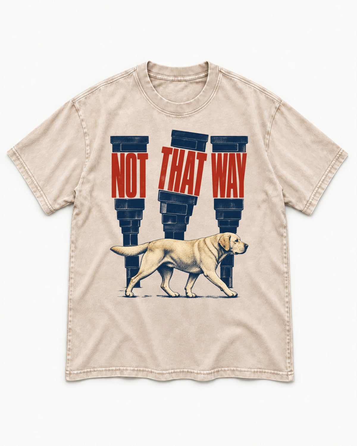 Not That Way Labrador Retriever Washed Tee in Apricot, flat lay product photo