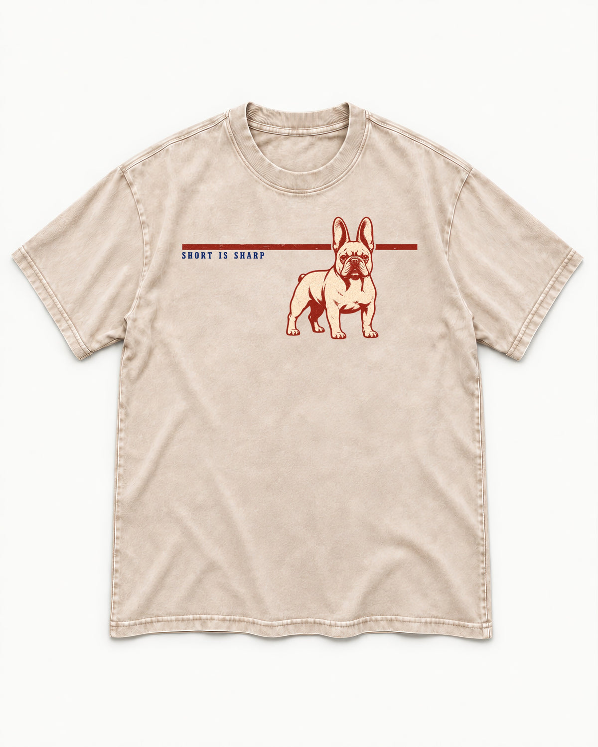 Short Is Sharp Frenchie Washed Tee in Apricot, flat lay product photo