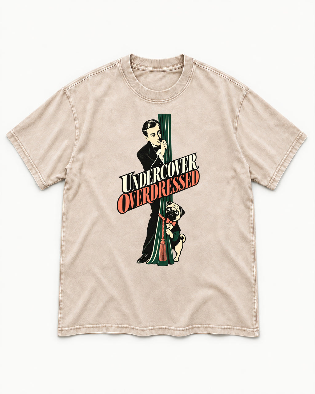 Undercover Overdressed Pug Washed Tee in Apricot, flat lay product photo