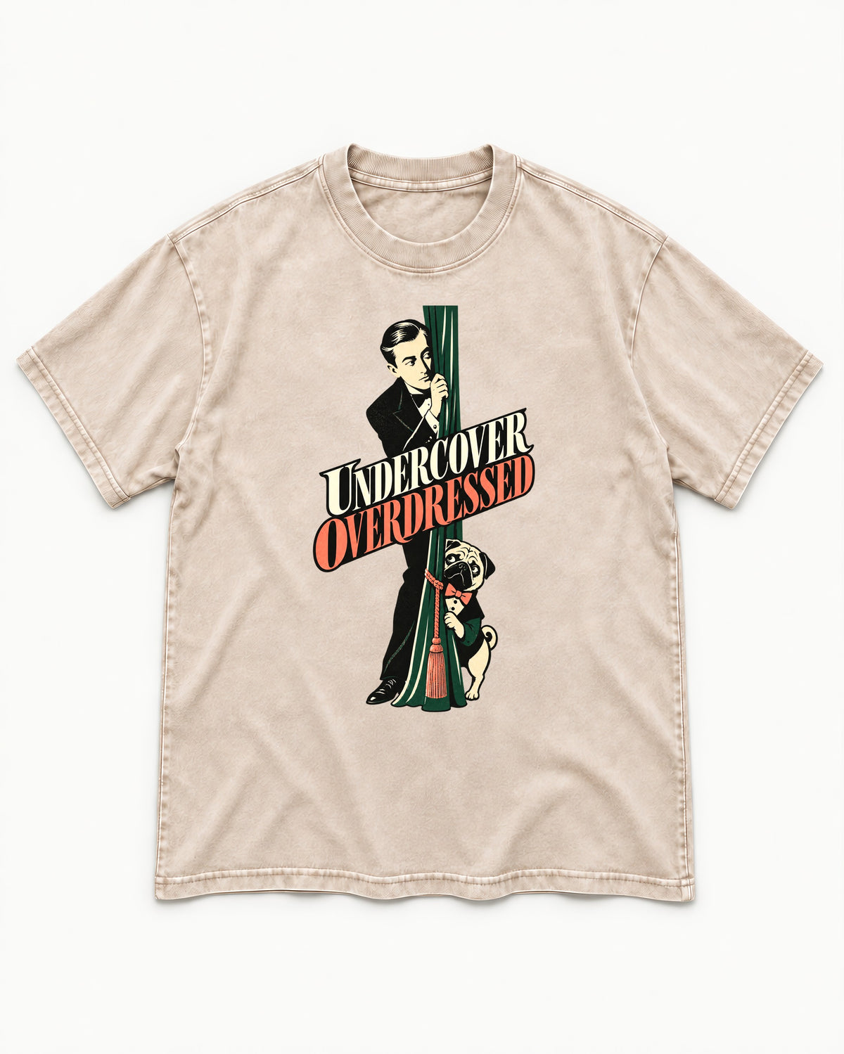 Undercover Overdressed Pug Washed Tee in Apricot, flat lay product photo