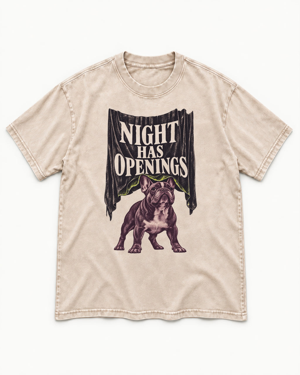 Night Has Openings Frenchie Washed Tee in Apricot, flat lay product photo