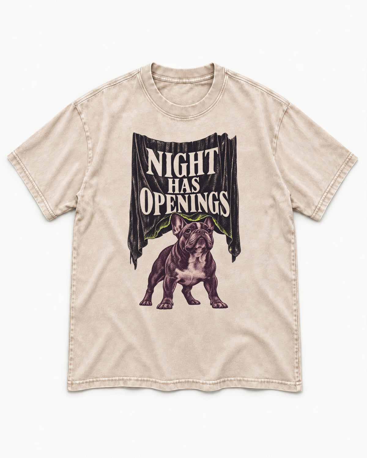 Night Has Openings Frenchie Washed Tee in Apricot, flat lay product photo