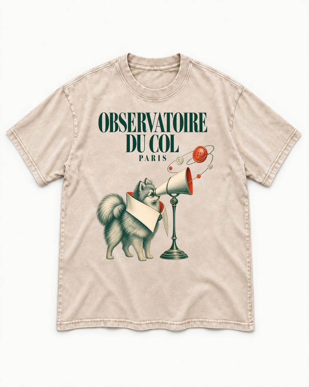 Pomeranian Observatoire Du Col Washed Tee in Apricot, flat lay product photo