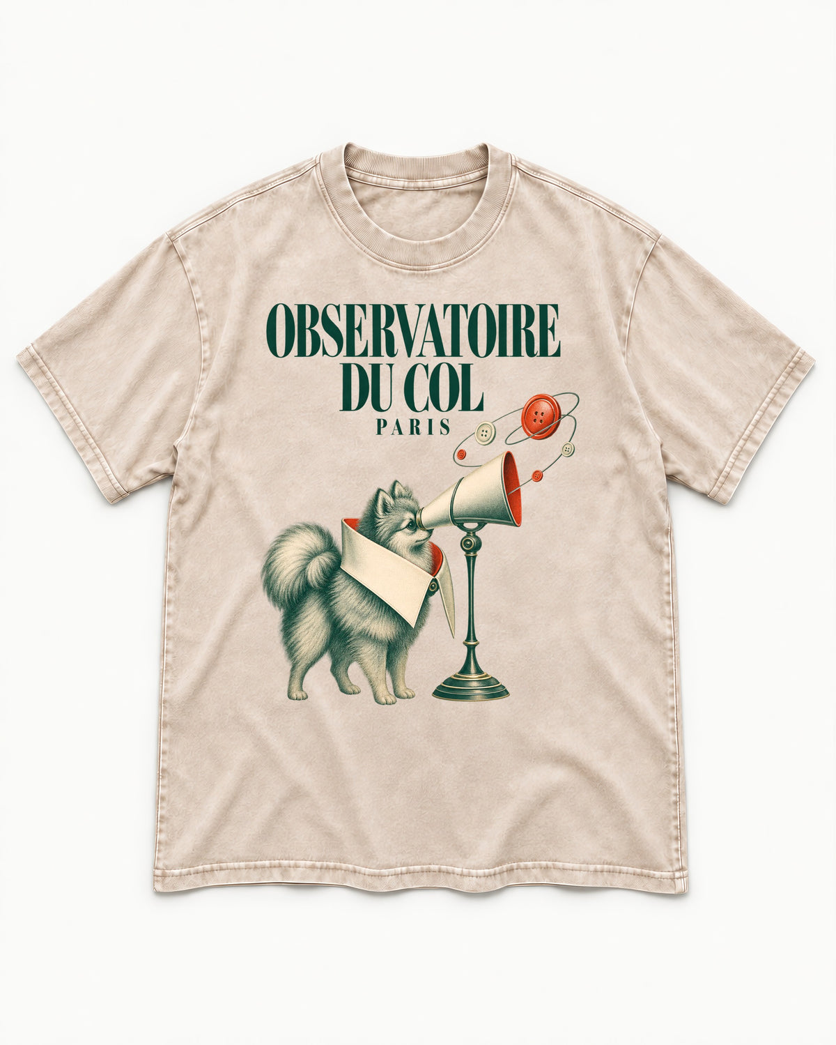 Pomeranian Observatoire Du Col Washed Tee in Apricot, flat lay product photo